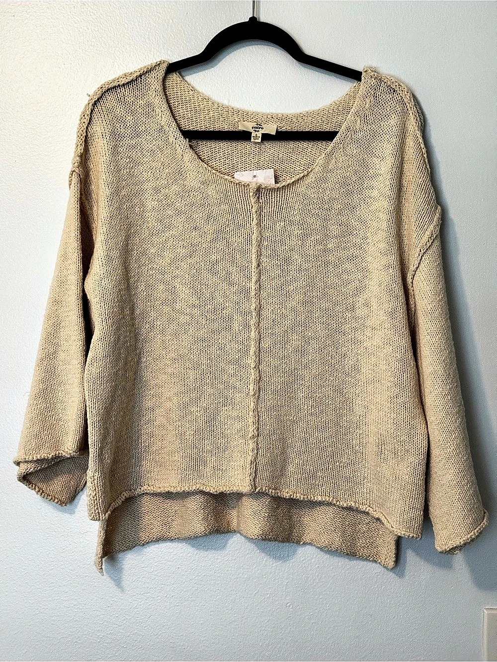 entro Cotton Knit Crew Neck Sweater Beige Small NWT